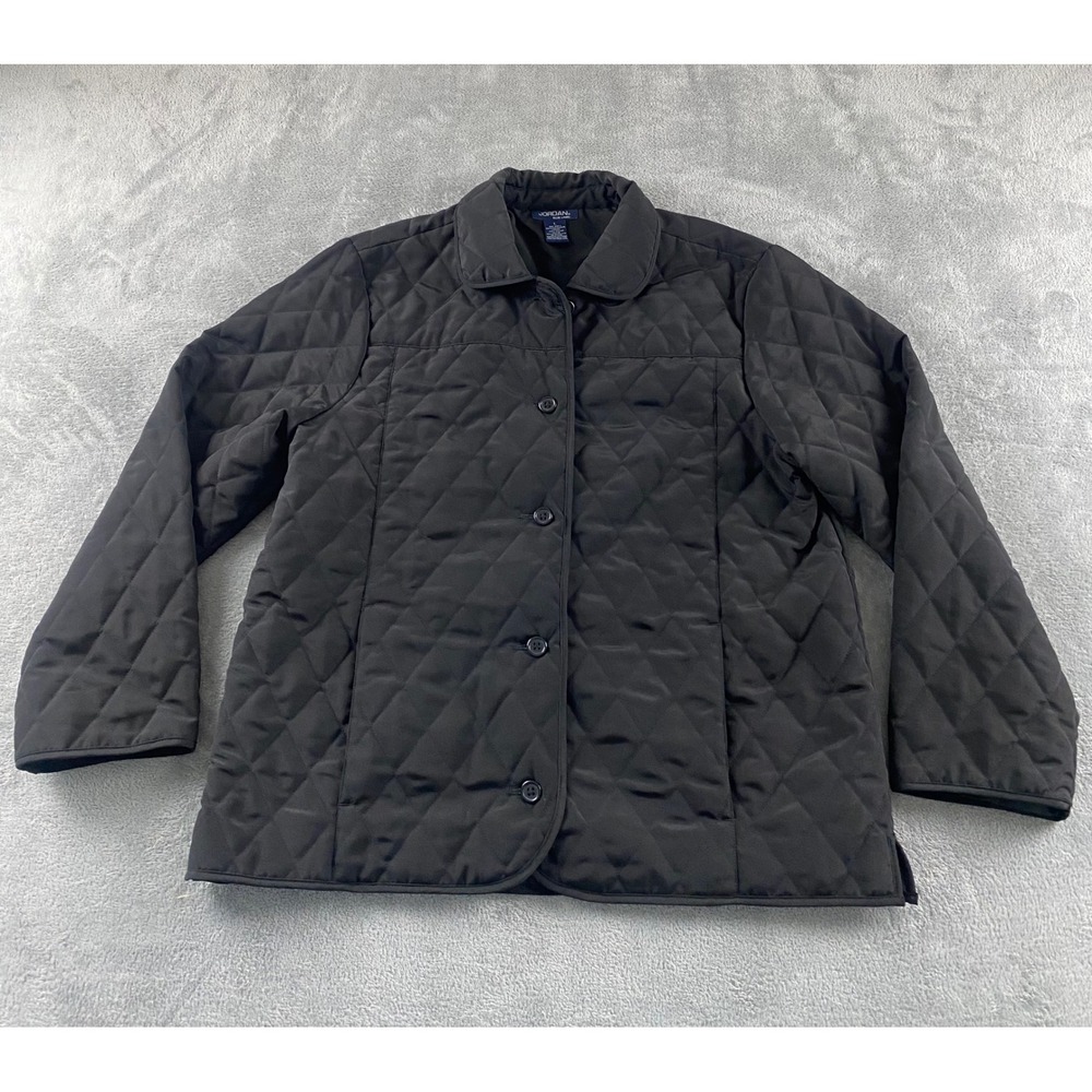 Jordan Blue Label Womens Black Diamond Quilted Button Front Barn Jacket Large